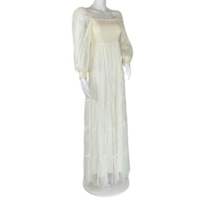 Alice + Olivia Women's Cooper Off White Smocked Bodice Bridal Long Dress Sz 0