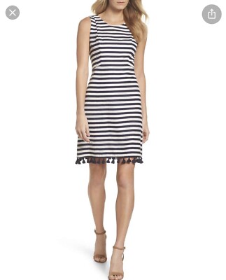 Eliza J Women's Striped Tassel Trim Linen Blend Sheath Dress Size 6 | eBay