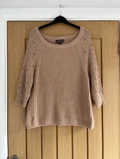 Warehouse Angora Mix Beige Jumper Embellished Sleeves UK12