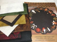 CHRISTMAS TIME Wool Applique Table Mat Bonegean Primitive Gathering 22"         