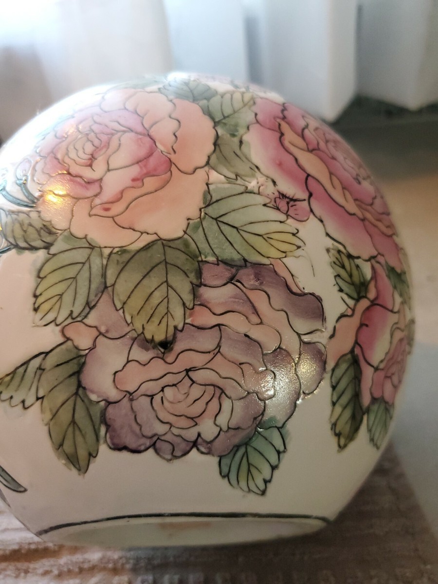 Vintage TOYO Porcelain Etched Hand Painted Floral Roses 6.5