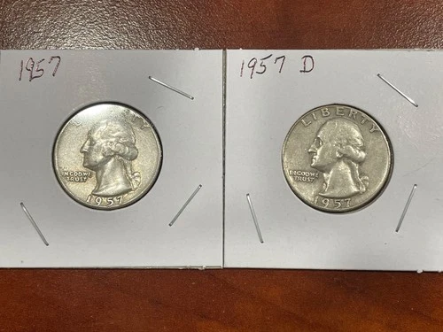 1957 and 1957 D Silver Washington Quarters - VF Condition