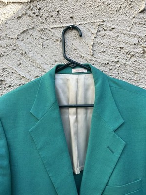 VTG Webb s Florida Sport Coat Blazer Jacket 44R Teal Blue Green Linen 80s USA