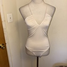 NWT H  M Women  s Ruched V- Neck Bodysuit With Spaghetti Straps Ivory Color Sm