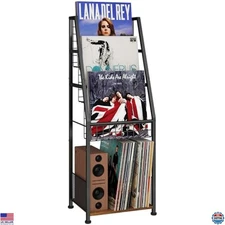 3-Tier Vinyl Record Storage Rack - Holds 100 Albums & 4 Baskets with Display
