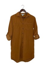Lucky Brand Corduroy Dress Camel Tan Size Small Button Down Pockets Fall
