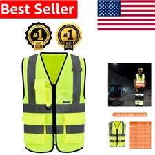 Hi-Viz XL Safety Vest with Reflective Strips 7 Pockets for Outdoor Safety