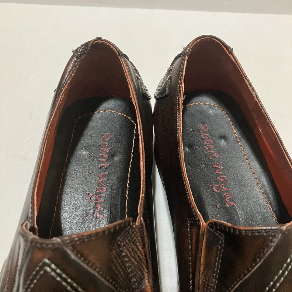 Robert Wayne Beatle Hand-Pick Stitching Cross Square Toe Loafer Brown Size 10 - Image 2 of 4