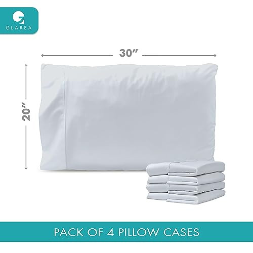 Standard Pillow Cases 2 Pair Set - 4 Pack White Pillow Cases Queen Size with - Picture 3 of 7