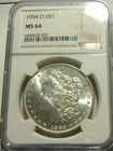 1904-O MORGAN  SILVER  DOLLAR NGC MS64  NICE  COIN