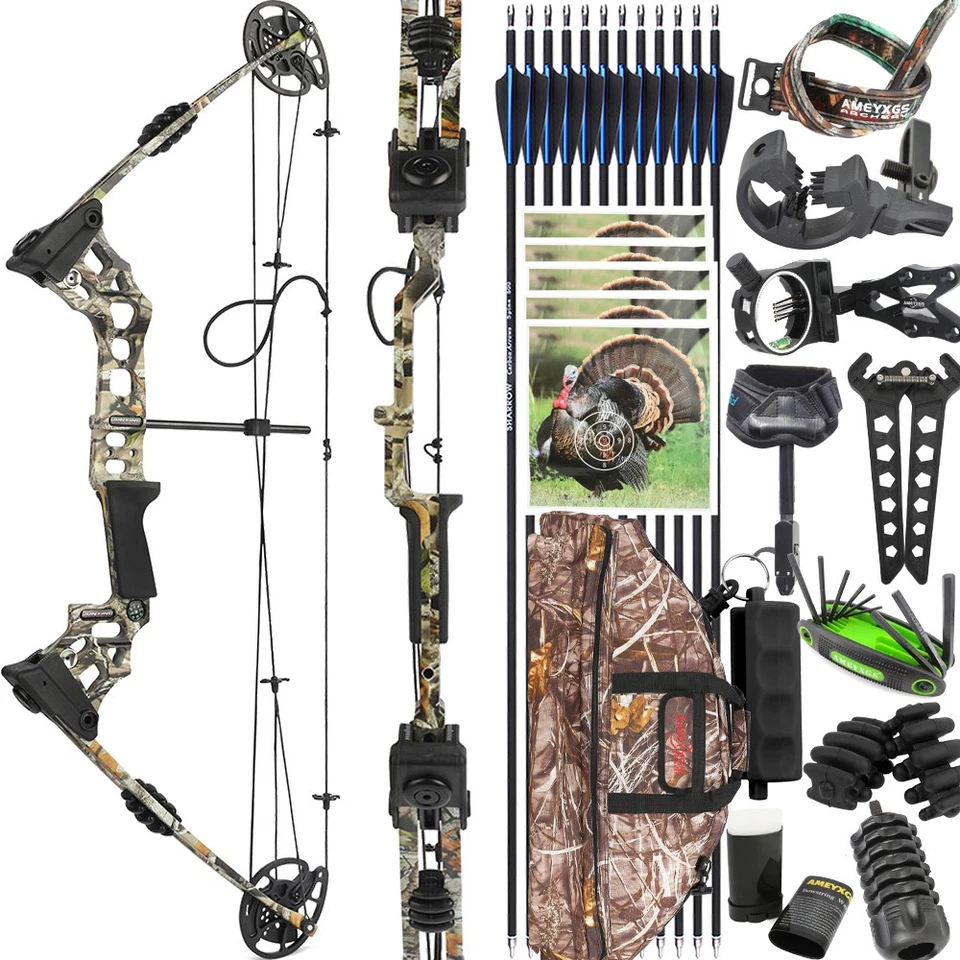 Archery Compound Bow Set 20-70lbs Adjustable 320FPS Arrows Shoot RH LH Hunt X8 - Image 3 of 4