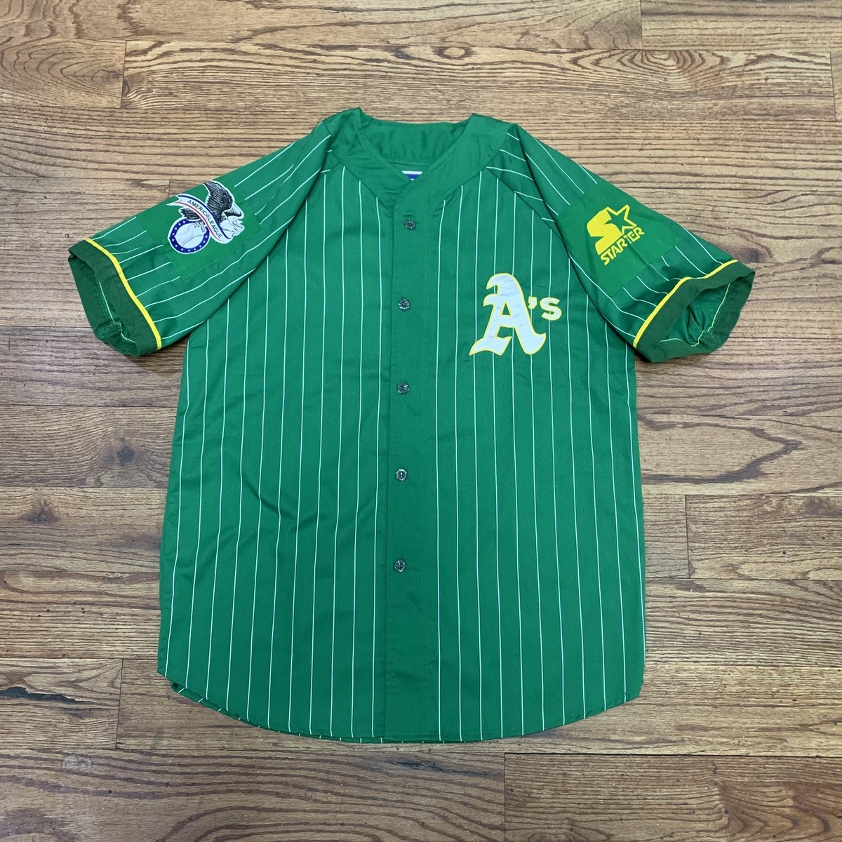 Vtg Rare 80s MLB Oakland A's Green Starter Pinstriped Baseball