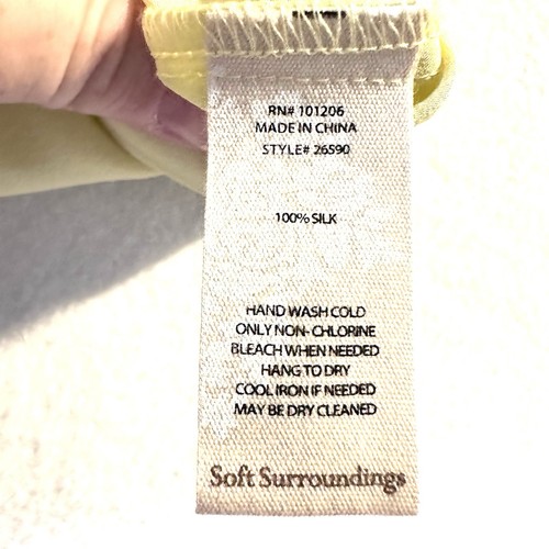 Soft Surroundings L Large Silk Chartreuse Button Front Blouse Top Pockets - Picture 9 of 11