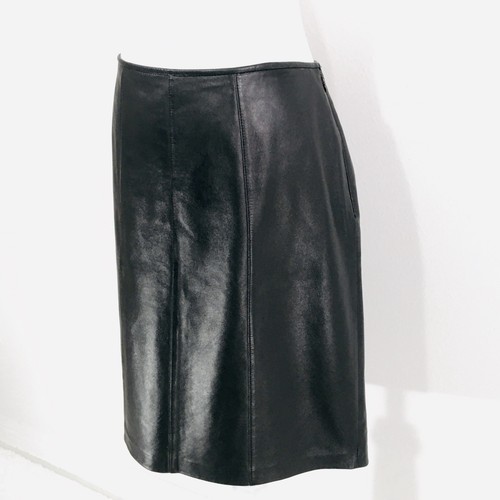 Lux Leder Ann Taylor Minirock Damen Gr. 10 schwarz gefüttert seitlicher Reißverschluss - Bild 4 von 5