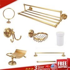 7Pcs Antique Bathroom Accessories Restroom Hardware Carved Brass Towel Bar