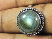 Natural Blue Labradorite Gemstone 925 Solid Sterling Silver Ring Size US-9