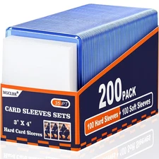 3"x4" Ultra Clear Top Loaders for Cards - 200 Pcs (100 Hard Card Sleeves + 10...