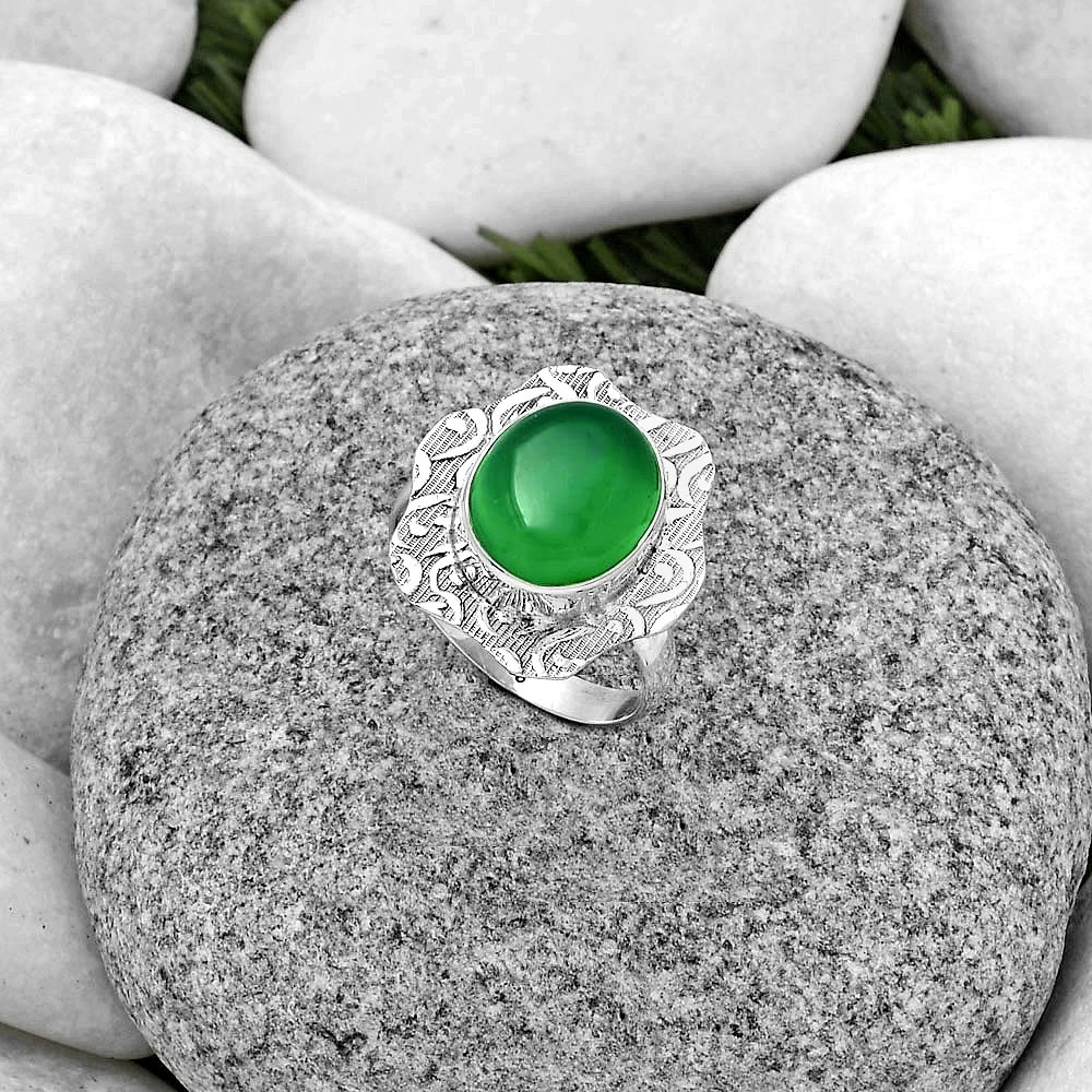Natural Green Onyx 925 Sterling Silver Ring s.7 Jewelry R-1090