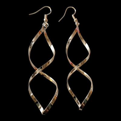 Pierced Earrings Hook Drop Dangle Gold Tone Metal Hollow Spirals Costume Jewelry