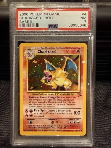 PSA 7 Charizard Holo Rare 4/130 Pokemon Base Set 2 English WOTC SWIRL NM