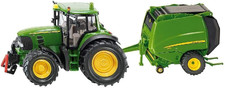 1665, Trattore John Deere Con Pressa per Balle Con 2 Balle Incluse, Metallo E Pl