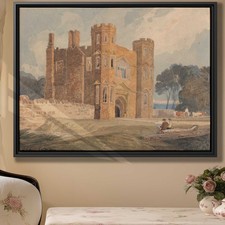 Watercolor Architectural Canvas Print Vintage Castle Landscape Artwork Decor