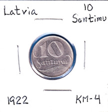 1922 Latvia 10 Santimu  (KM-4) Nickel [Huguenin Mint]