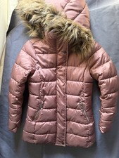 H M Premium Quality Puffer Hooded Fur Girls Jacket Navy Blue Size 10