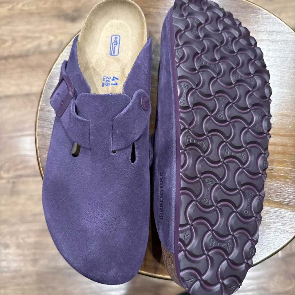 Birkenstock Nuevo con Caja Boston Vino Gamuza Cuero Plantilla Suave Estrecha Seleccionar Talla Foto 3 de 4