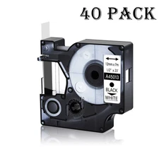 40PK Black on White Label Tape for DYMO D1 45013 LabelManager PC 12mm S0720530