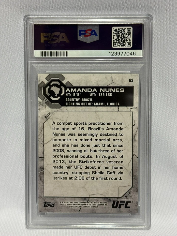 2013 Topps UFC Bloodlines Amanda Nunes RC #63 BLACK 19/25 PSA 7 - Image 2 of 2