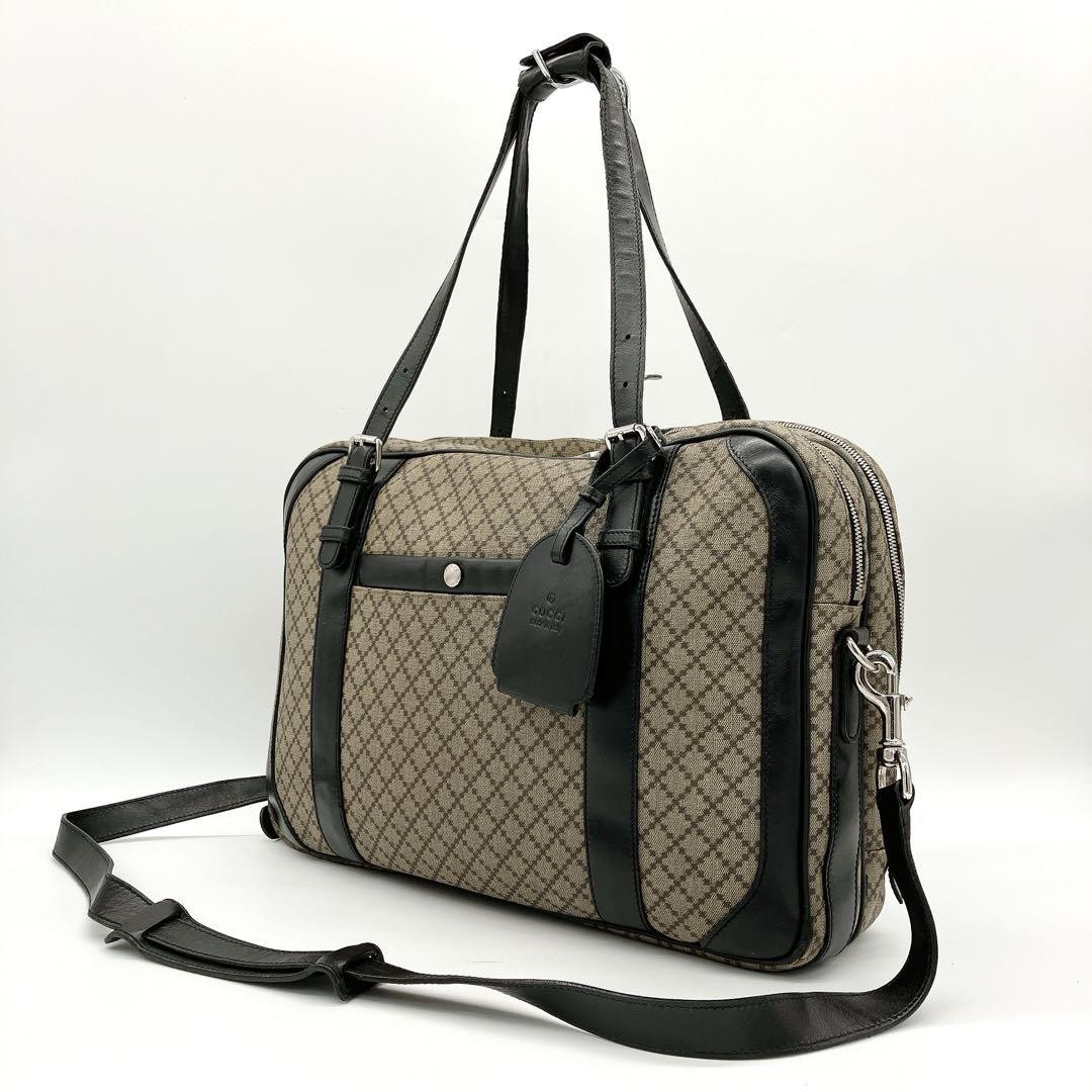 Gucci Diamante PVC Brown Leather Shoulder Tote Business Bag 2-Way