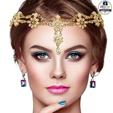 Head Chain Jewelry Crystal Pearl Forehead Headband With Drop Pendant Bohemian
