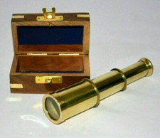 Brass Polished Nautical Telescope With Wooden Box Marine Vintage Good Gift Ite