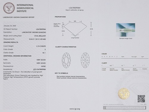 2.15 CT IGI Certified Oval European Cut White - E Color VS1 Clarity Lab Diamond - Picture 10 of 10
