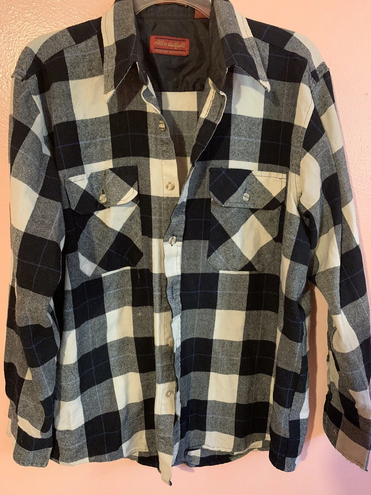 ALLEN WICKFIELD OUTDOOR OUTFITTERS LONG SLEEVE PLAID SHIRT SIZE LARGE
