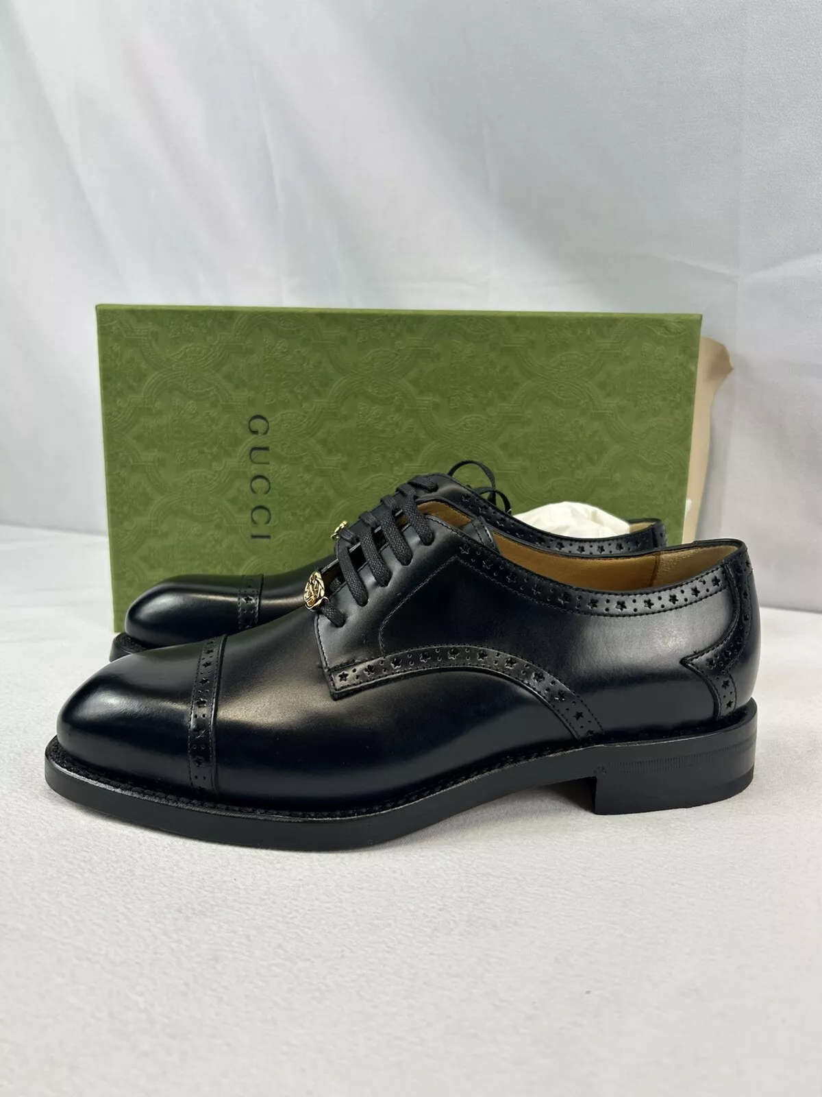 Derby homme GUCCI coq brogue cuir noir taille US 11