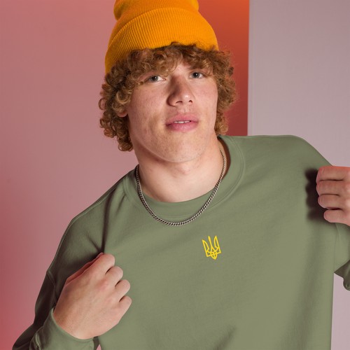 EMBROIDERED HOODIE WITH TRYZUB/MILITARY COLOR/ZELENSKYY main image 1