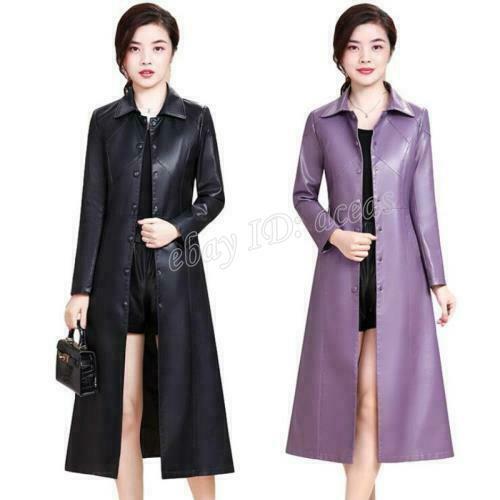 Women's Real Leather Trench Coat Knee 
