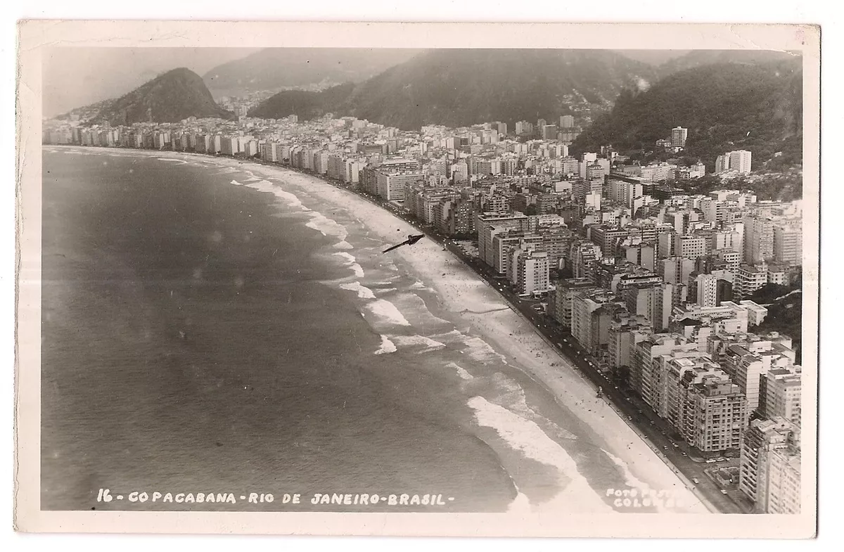 RPPC Aerial View COPACABANA Rio De Janeiro Brasil Coast Brazil Postcard 1960