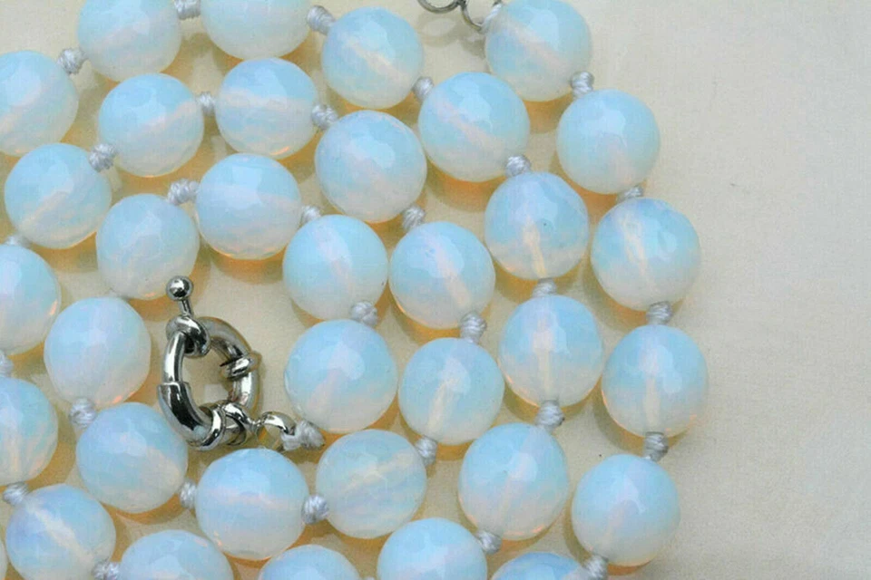 Collar de cuentas de ópalo blanco facetado de 12 mm de regalo para mujer antiguo redondo de piedras preciosas 18" AAA Foto 3 de 3