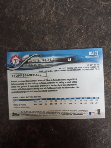 2018 Topps Updated Series Rookie Ronald Guzman RC Card# US105 - Picture 2 of 2