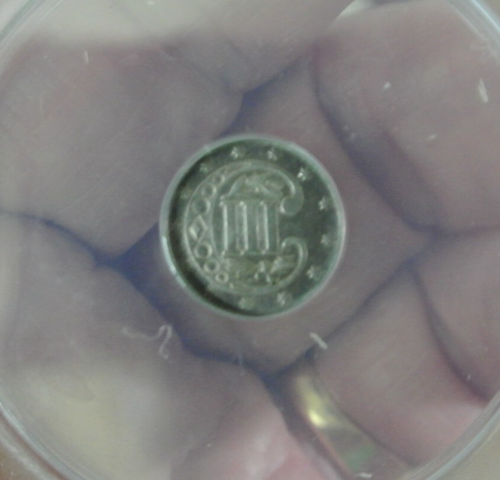 1860 THREE CENT SILVER ~ NICE 3c. AU ABOUT UNCIRCULATED ANACS AU 53 ! - Picture 8 of 9