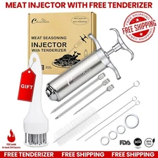 Food Marinade Meat Injector Kit Free Tenderizer 3 Needles,Brushes, Chicken, BBQ
