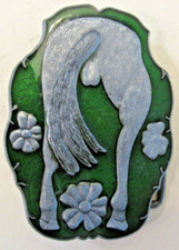 VTG Horse  s Butt w/Flowers Belt Buckle Embossed Enameled