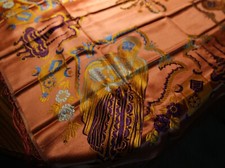 WWII Taj Mahal Silk Brocade Square Piano Shawl Scarf Tablecloth With Fringe