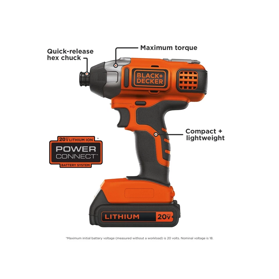 BLACK DECKER 20V MAX POWERCONNECT Cordless Impact Driver 1375 in lb Torque - Image 2 of 4