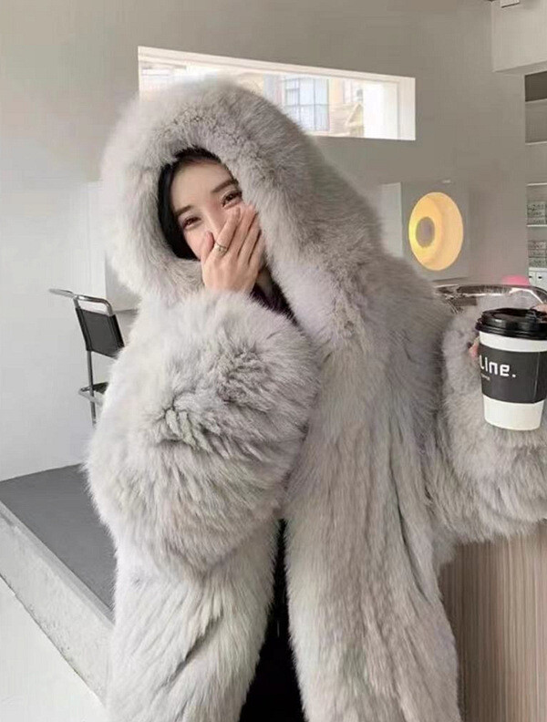 Double-sided Woven Fox Fur Coat Women's Hooded Young Fur Double-sided Woven Fox Fur Coat Women's Hooded Young Fur