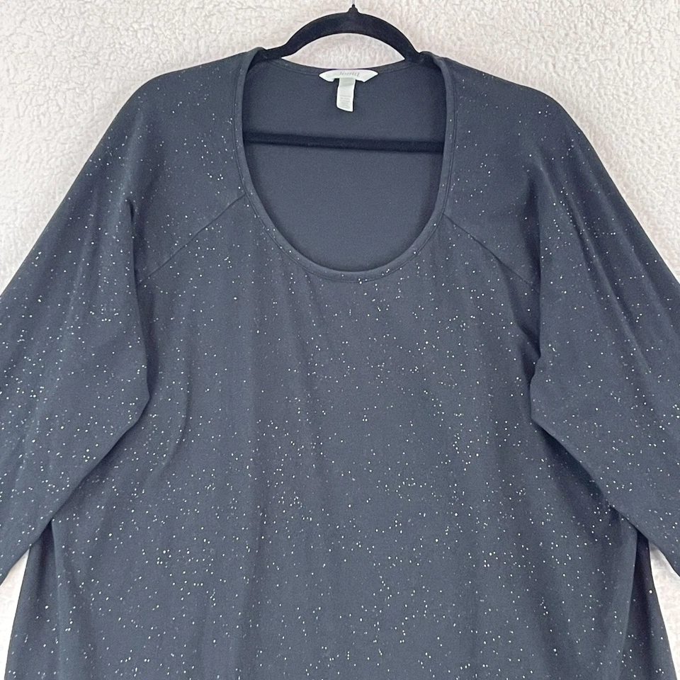 Vestido de pijama Soma para mujer talla XXL negro plateado brillante manga larga pulóver Foto 2 de 4