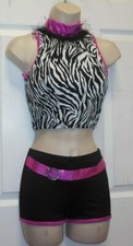 Tap Jazz Costume Ladies 2 piece Fringy collar Zebra print booty shorts ch/l